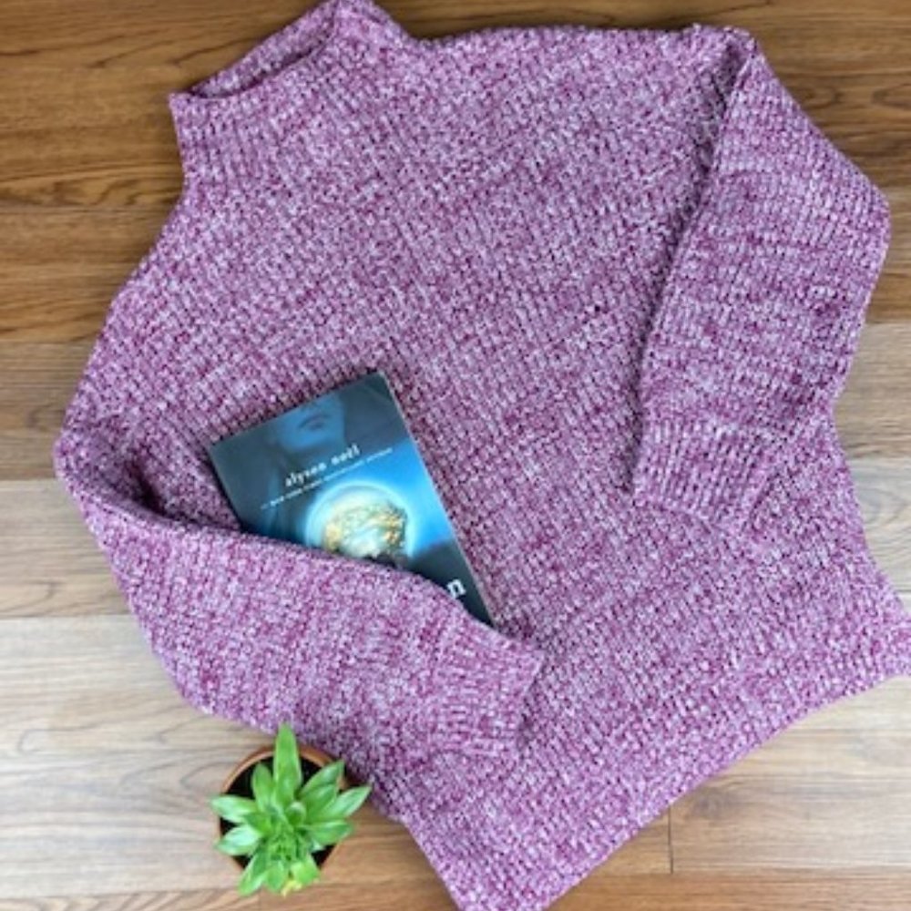 Cupcakes and Cashmere Shaker Stitch Funnel Neck Sweater Razelberry Heather Sz S